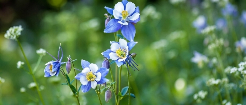 Blue shade loving columbine flowers