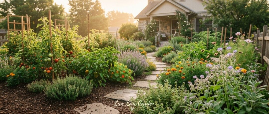 Pollinator friendly Foodscaping image Landscaping mixed with edible plants