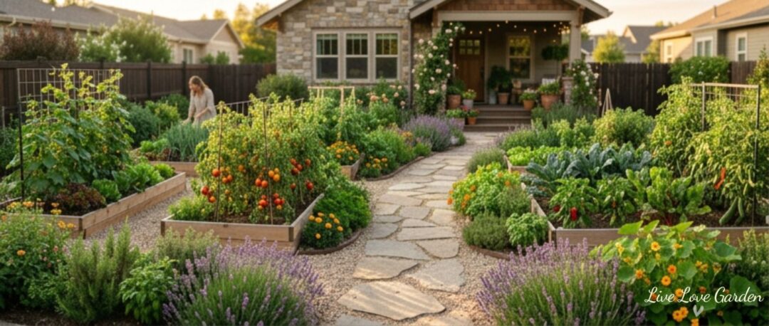 Edible Landscaping Foodscaping image of front yard intermingled with crops