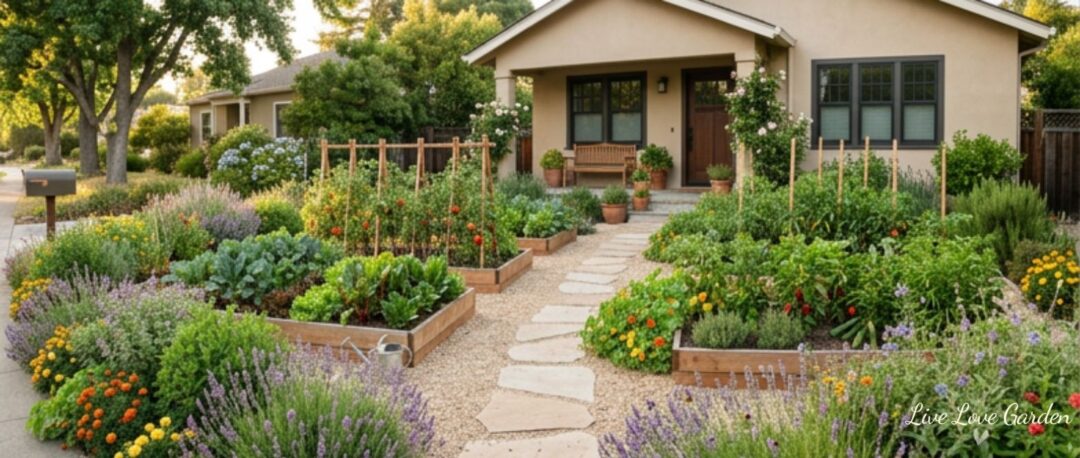 Foodscaping Landscaped image of front yard intermingled with crops
