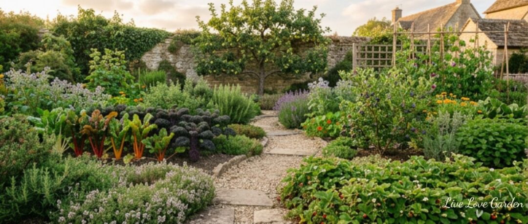 Foodscaping image Landscaping mixed with edible plants