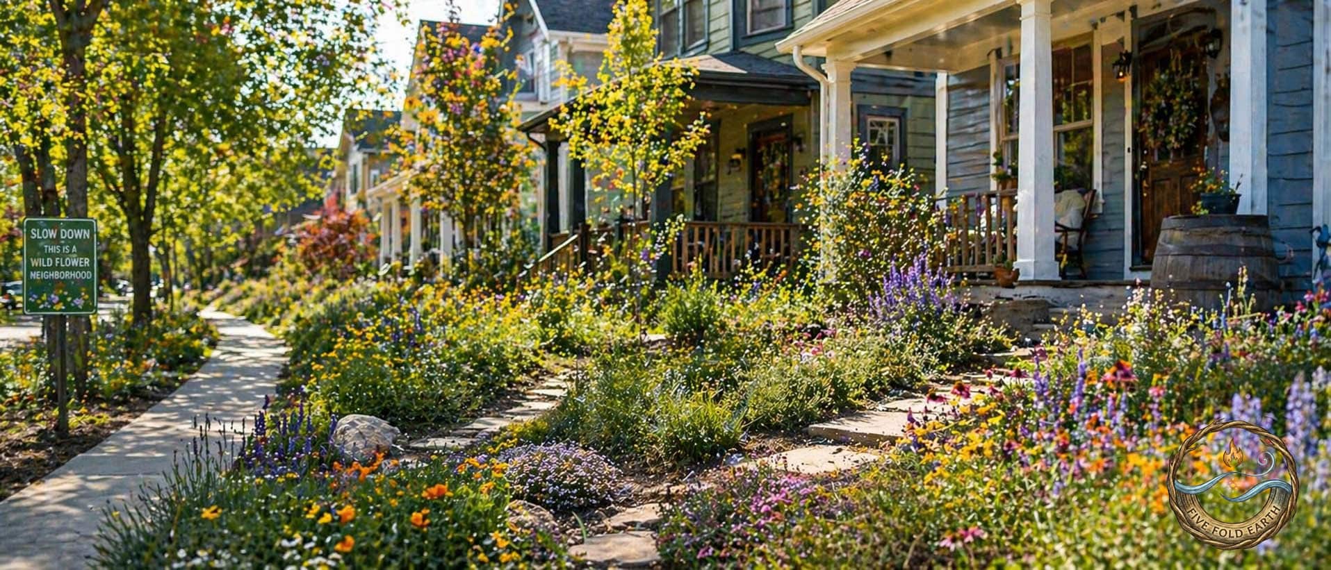 Image of neighborhood representing ultimate guide to rewilding your yard.