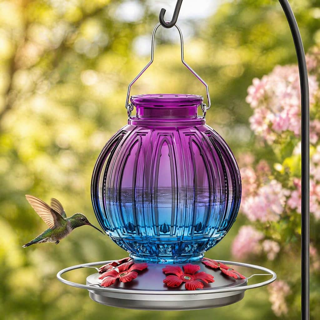 Blue and purple hummingbird feeder