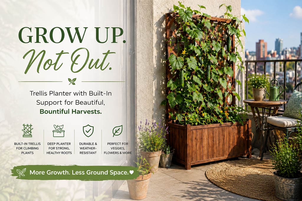 Trellis planter for balcony or patio