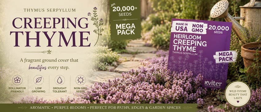 Creeping thyme lawn alternative and ground cover for dry climates